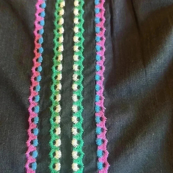 Knox Rose | Black Embroidered Flowy Halter Tank Top, Cotton Blend - Picture 3 of 7